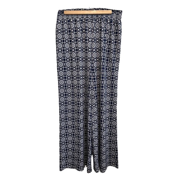HALO Wide Leg Pull On Pants Women's Blue White Geometric Stretchy Waist Boho XL - Picture 11 of 13